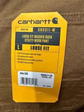 Carhartt BN0011-M B11 Loose Fit Washed Duck Utility Work Pant Brown 44x36
